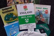 Johnny Sexton Signed Rugby Ball , Former Ireland and Leinster , Rugby Union Player and Coach , with Some Programmes and Books