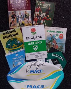 Johnny Sexton Signed Rugby Ball , Former Ireland and Leinster , Rugby Union Player and Coach , with Some Programmes and Books