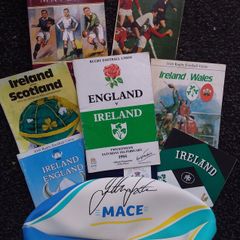 Johnny Sexton Signed Rugby Ball , Former Ireland and Leinster , Rugby Union Player and Coach , with Some Programmes and Books