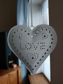 Antique Cream LOVE theme Metal Hanging T-Light Holder