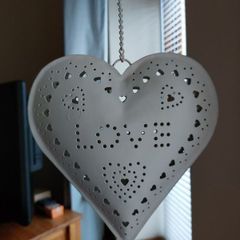Antique Cream LOVE theme Metal Hanging T-Light Holder