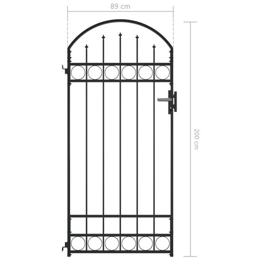 Fence Gate with Arched Top Steel 89x200 cm Black