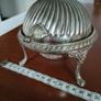 A vintage silver-plated butter dish or caviar bowl with a three-legged lid. Image 2