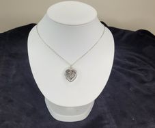 Sterling Silver Heart Locket Necklace Engraved Floral Design