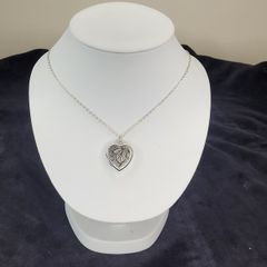 Sterling Silver Heart Locket Necklace Engraved Floral Design