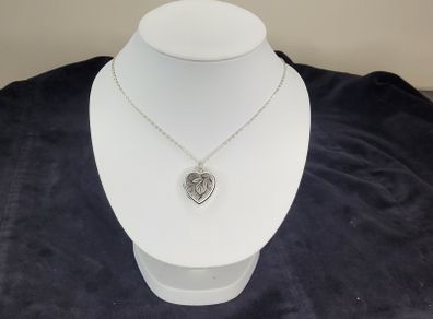 Sterling Silver Heart Locket Necklace Engraved Floral Design