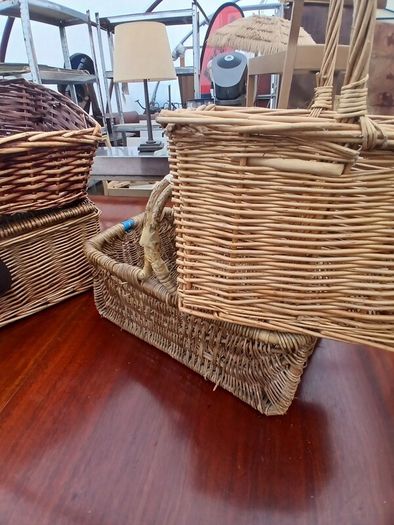 Selection of Vintage Wicker Hanper, Picnic , Wine Bottle, and Shopping Baskets