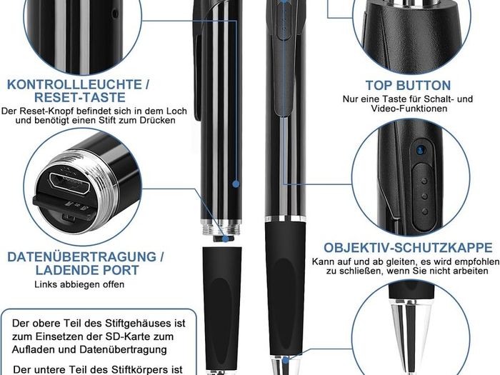 Mini Camera 32GB 1080P Surveillance Camera Portable Small Surveillance Camera Pen Camera for Home Office Business Meeting with 5 Ink Fills