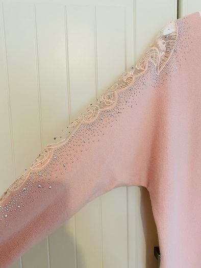 QUIZ knit lace shoulder diamante jumper
