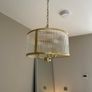 Brass and ribbed glass pendant light fitting Image 2