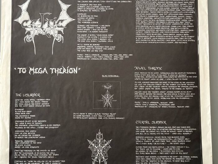 Collector's quality first pressing. Celtic Frost - To Mega Therion. Mega rare in this condition forty years on from its release.  Gatefold artwork by HR Geiger, with printed  inner. Doubt there is a better one for sale anywhere in the world.