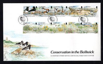 1991 Guernsey Nature Conservation: Birds and Plants Commemorative Stamps Official First Day Cover (FDC)
