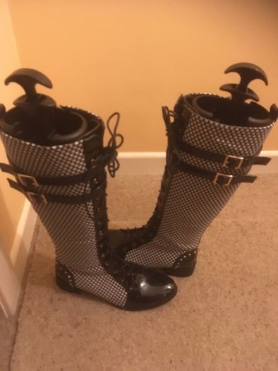 Brand New Black and White Tall Boots, Size 40