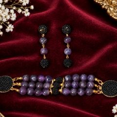 Natural Amethyst Bracelet & Earrings Set
