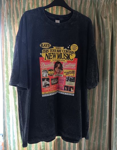 Distressed Grey RAYE This Tour May Contain New Music Double Sided T Shirt. XXL - Width: 65cm, Length: 75cm.