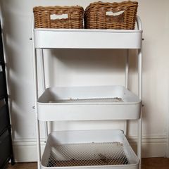 Trolley Cart White 2 Wicker Baskets