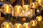 Outdoor LED String Lights Mains Powered 45.7M/150FT,Garden Festoon Lights with 75+2 G40 Plastic Bulbs,Waterproof Connectable Hanging Lights for Patio,Porch,Christmas Party