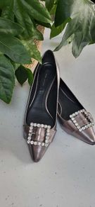 MARC JACOBS Silver Leather Crystal Pointed Flats Sz 40 (Fit 6.5-7UK)  - Rrp 695 USD