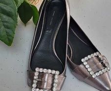 MARC JACOBS Silver Leather Crystal Pointed Flats Sz 40 (Fit 6.5-7UK)  - Rrp 695 USD