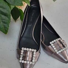 MARC JACOBS Silver Leather Crystal Pointed Flats Sz 40 (Fit 6.5-7UK)  - Rrp 695 USD