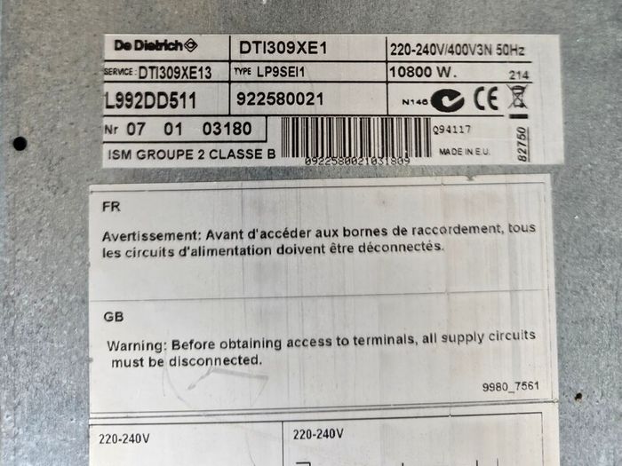 De Dietrich oven DOP7350G + hob DTI309XE1 built-in