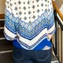 Blue & White Patterned Blouse Greek Style - Size  XL / 42 / 14 Image 7