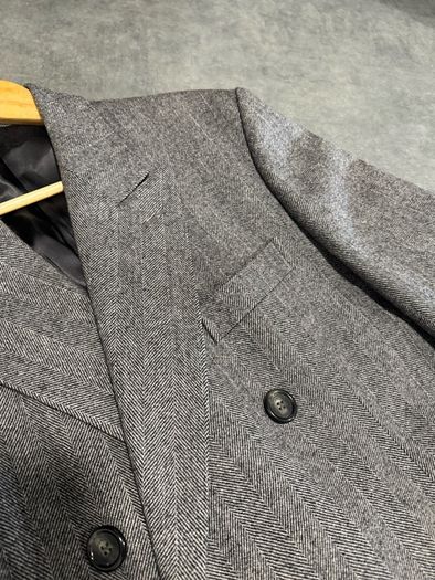 Men's Gray Double-Breasted Herringbone Coat