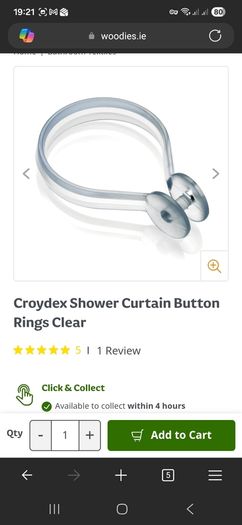 Almost new shower curtain, rail and rings
