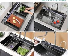 Kitchen Sink with Integrated Pull-Out Faucet 304 Stainless Steel Waterfall Kitchen Sink with Multiple Accessories