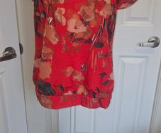 Gallery Red Floral Chiffon Blouse UK 12 Boho Occasion Floaty Top EU40