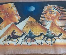 Hand-painted artwork on tree bark, originally from Egypt.