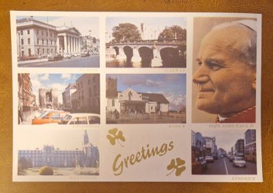 Vintage Celtic Greetings Ireland postcard, Pope John Paul II 1979 visit, mint condition.