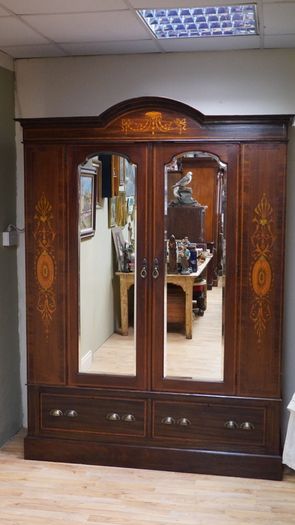 Edwardian Inlaid Mahogany Double Wardrobe