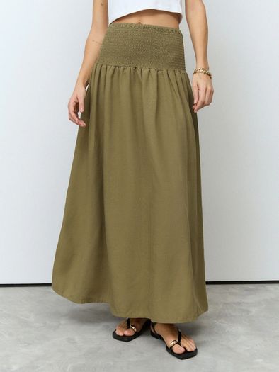 Brand New with tags Next UK20 Boho Khaki Green Drop Waist Maxi Skirt