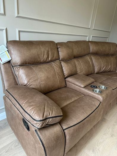 Tan fabric Kingsley Recliner Corner Sofa suite