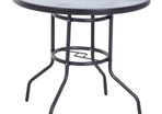 Tempered Glass Top Steel W/Parasol Hole, D-80 72Hcm BlackRound Outdoor Dining Table,