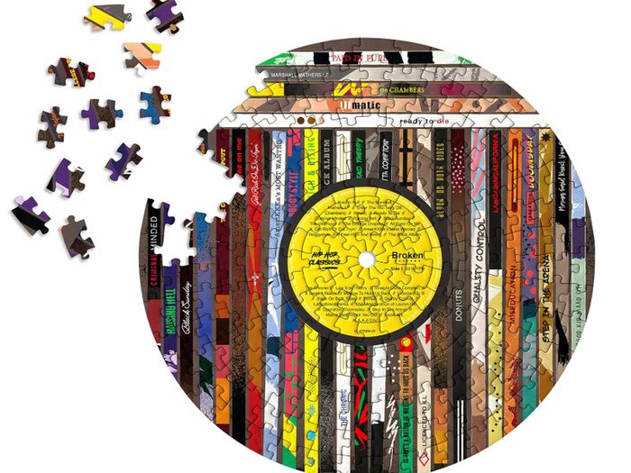 Collectible Retro Hip Hop Classics Vinyl Shaped Circular Jigsaw Puzzle