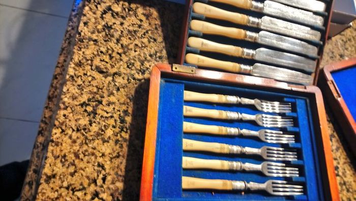 antique fish cutlery set in box