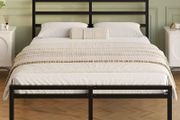 Bed 135 x 190 cm with Headboard and Footboard, 30 cm High, Metal Slatted Base, Iron Double Bed Frame, Additional Space Below, Easy Assembly, Modern, Black