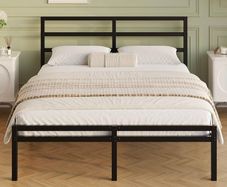 Bed 135 x 190 cm with Headboard and Footboard, 30 cm High, Metal Slatted Base, Iron Double Bed Frame, Additional Space Below, Easy Assembly, Modern, Black