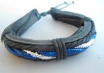 Mens Tribal Black Leather And Blue Cord Surf Bracelet . Surf Jewellery.