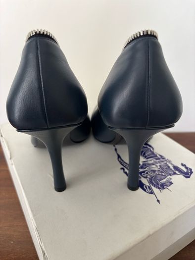 Burberry Navy Leather Baby Zip Heels Size 8