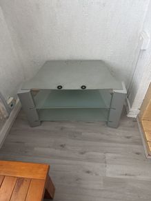 Silver TV Stand with Frosted Glass Shelves