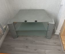Silver TV Stand with Frosted Glass Shelves