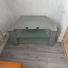 Silver TV Stand with Frosted Glass Shelves