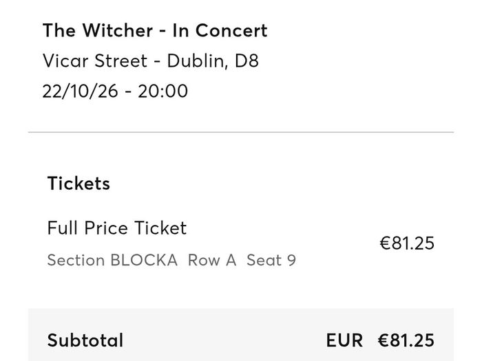 The witcher in concert ticket