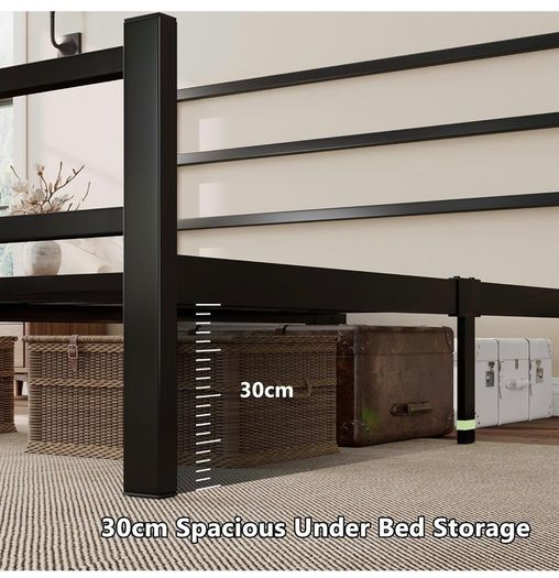 Metal Double Bed Frame With Stylish Headboard And Footboard,Bed Frame Double Bed,Easy Assembly, Ample Under-bed Storage Space, Black