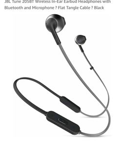 JBL Tune 205BT Wireless In-Ear Earbud Headphones with Bluetooth and Microphone Flat Tangle Cable Black