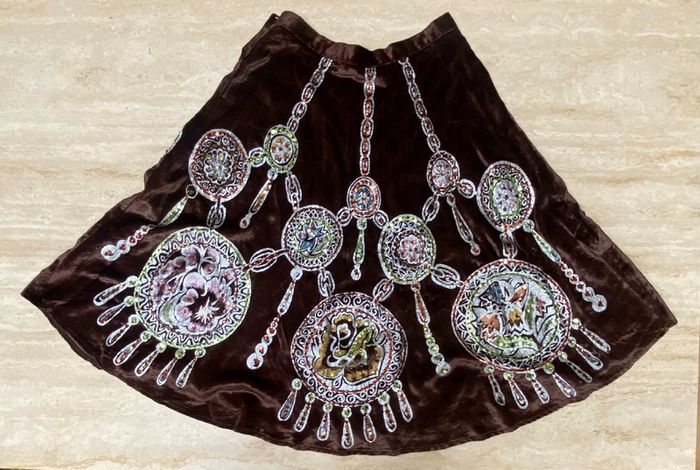 Vintage Pink Soda Handpainted Velvet Sequinned A line skirt Size UK10
