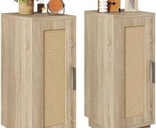 Slim Bedside Table Set of 2, Rattan